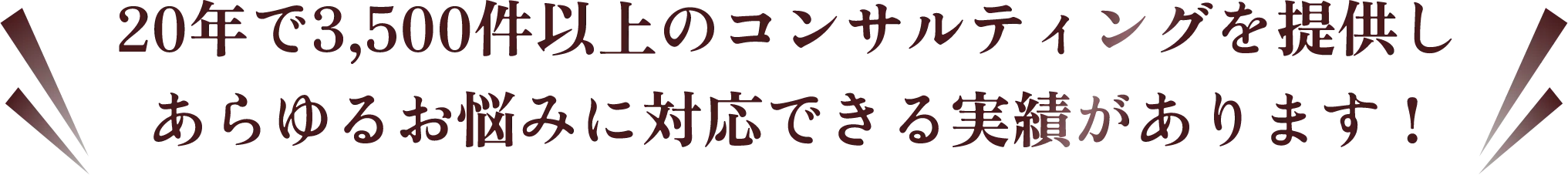 20年で3,500件以上のコンサルティングを提供し、あらゆるお悩みに対応できる実績があります。